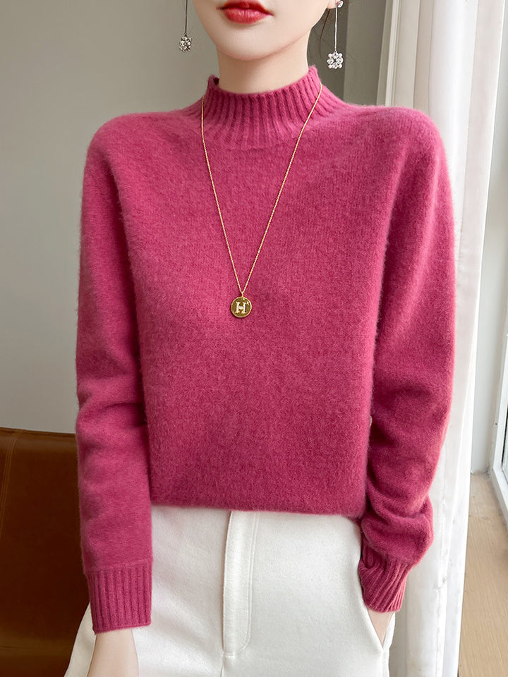 Women's Luxury Soft Midweight Mock Neck Sweater in Angora Look with Fine Rib and Relaxed Silhouette Mune Fashion