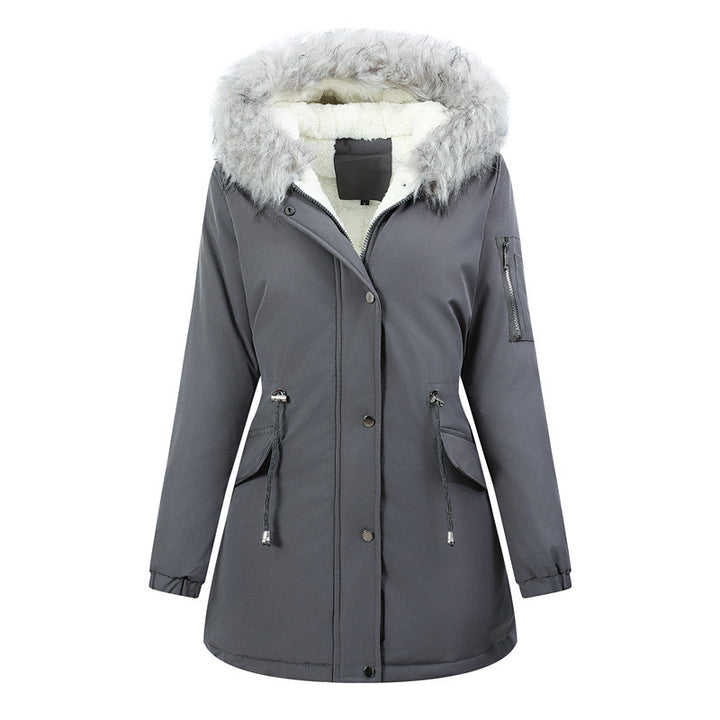Ladies winter parka with removable faux fur hood and belted drawstring Mune Fashion