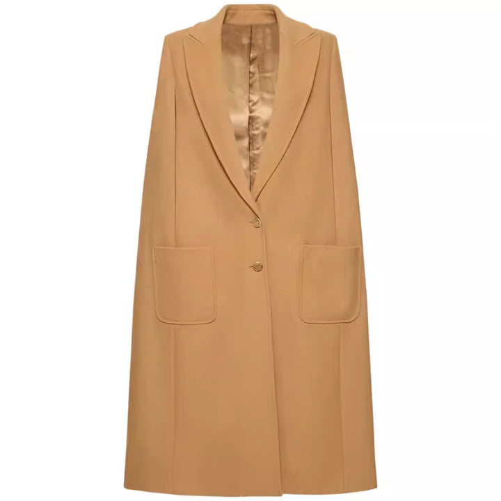 Women Cape-inspired Maxi long coat made of wool blend with narrow lapel Mune Fashion