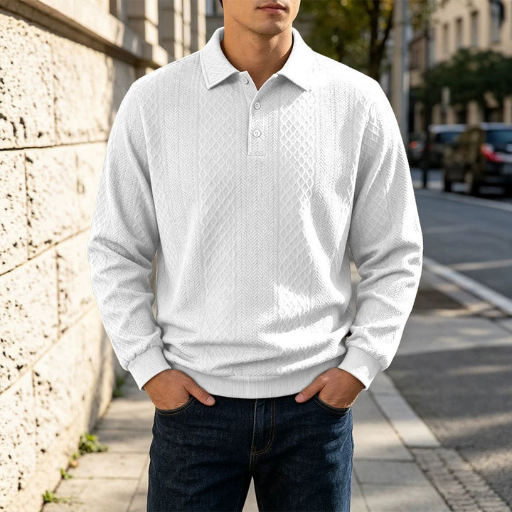 Men's fine-knit polo shirt with cable pattern and ribbed cuffs Mune Fashion