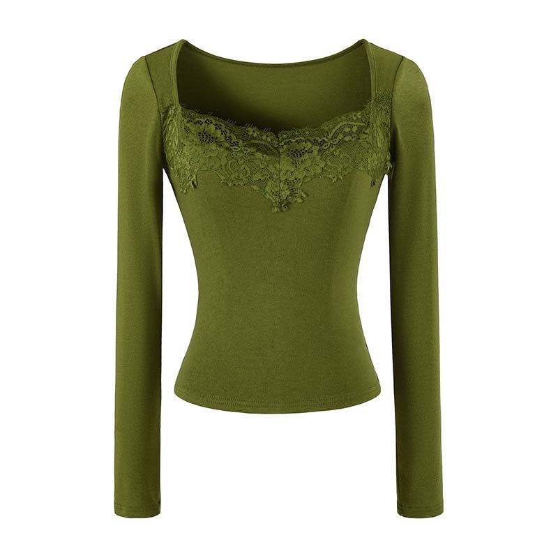 Women's Fitted Long Sleeve Shirt with Lace Bustier Look Mune Fashion