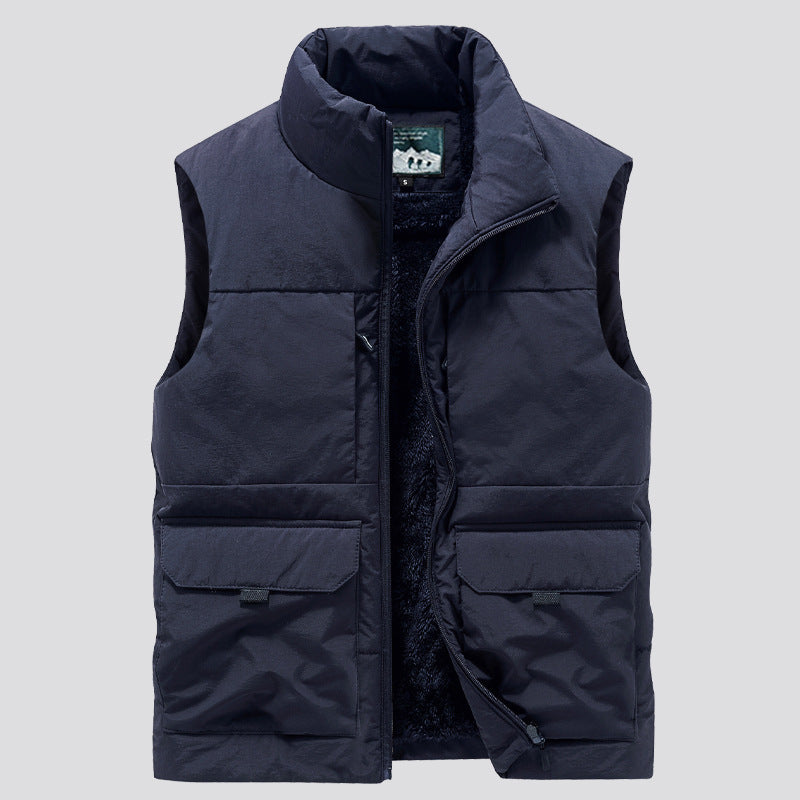 Men's Padded Sleeveless Utility Quilted Vest with Teddy Lining and Large Flap Pockets Mune Fashion