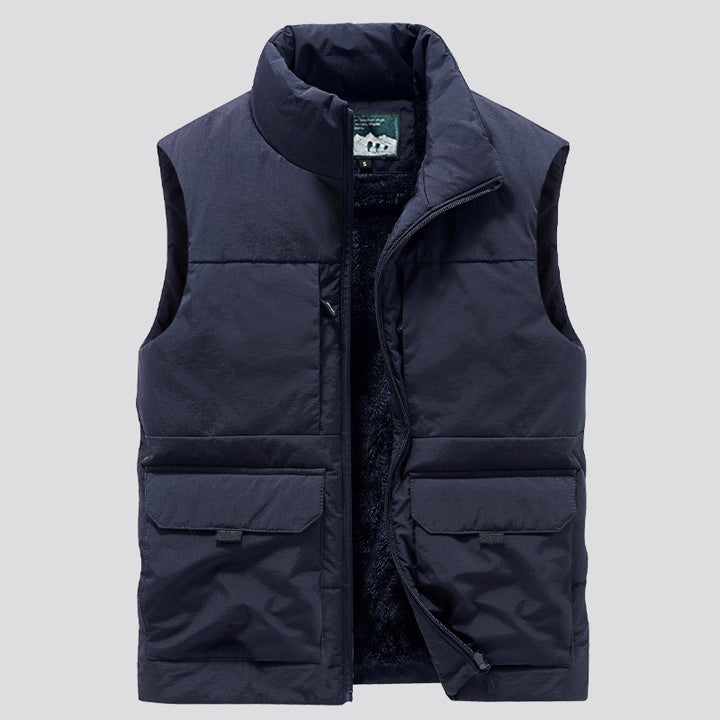 Men's Padded Sleeveless Utility Quilted Vest with Teddy Lining and Large Flap Pockets Mune Fashion