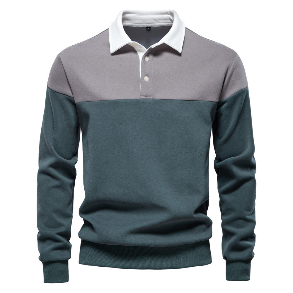 Men's sporty-elegant long-sleeve polo in rugby style with contrasting collar and wide chest panel Mune Fashion