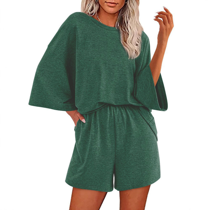 Women's Oversized Batwing Short-Sleeve Lounge Top and Elastic-Waist Shorts Set Mune Fashion