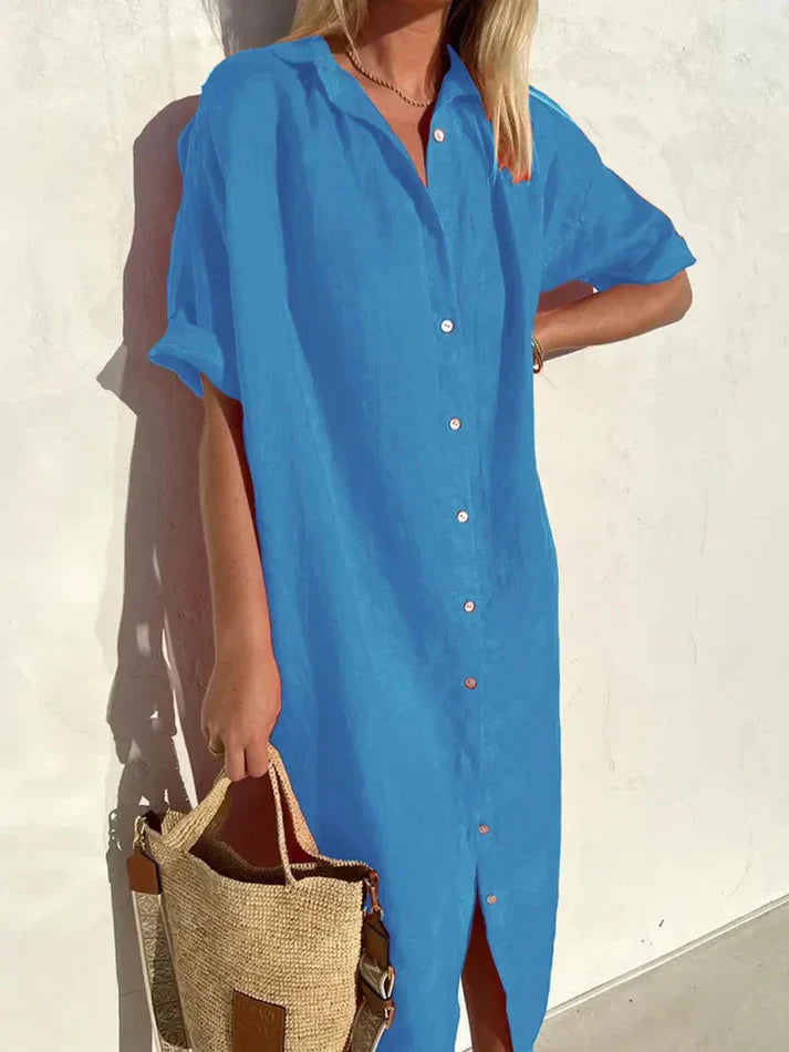 Mune | Elegant Casual Dress for Women with Wide Sleeves and Buttons Dress Made Of Cotton and Linen