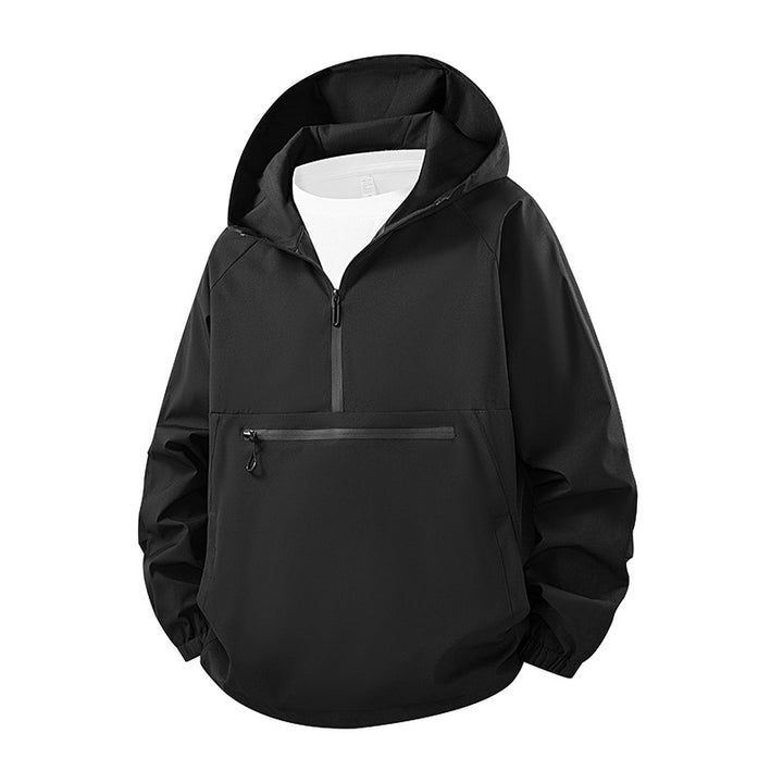 Unisex Lightweight Water-Repellent Hooded Anorak with Half-Zip and Front Zipper Pocket Drune
