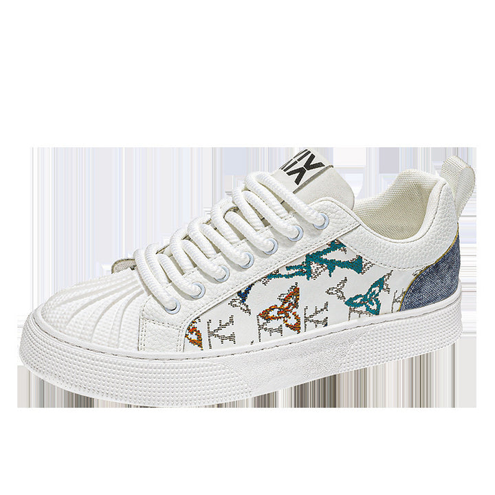 Women’s Low-Top Sneaker with Embroidered Butterfly Pattern and Structured Toe Cap Mune Fashion