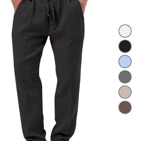 Men's casual linen relaxation pants with elastic drawstring waistband and practical side pockets Mune Fashion