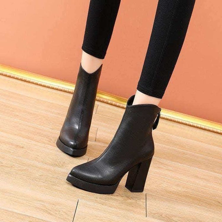 Women's Elegant High Heel Ankle Boots with High Block Heel Mune Fashion
