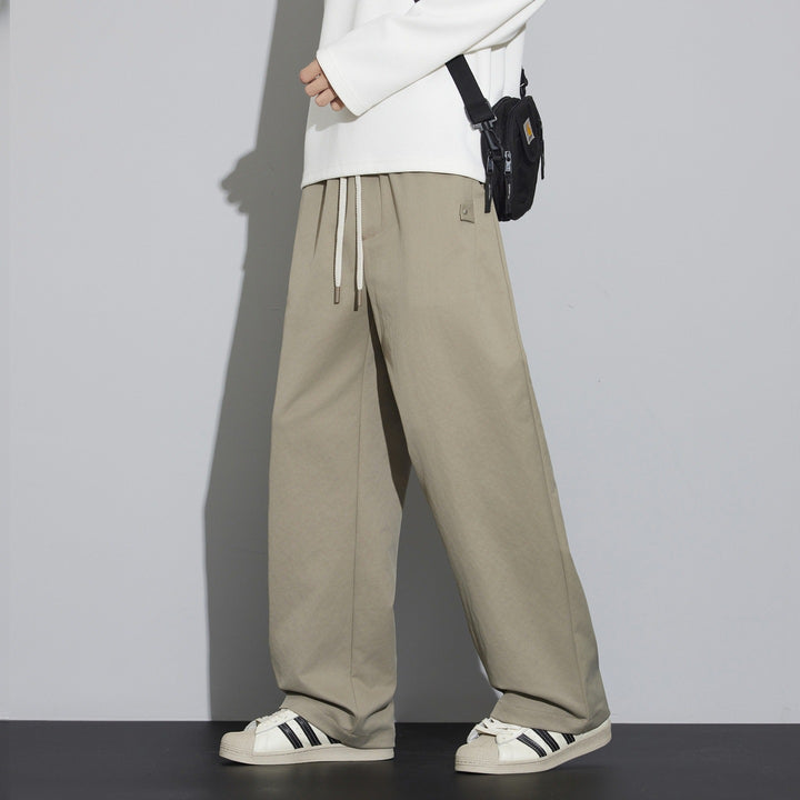 Men's Wide Relaxed-Fit Fabric Trousers with Drawstring & Crease Mune Fashion