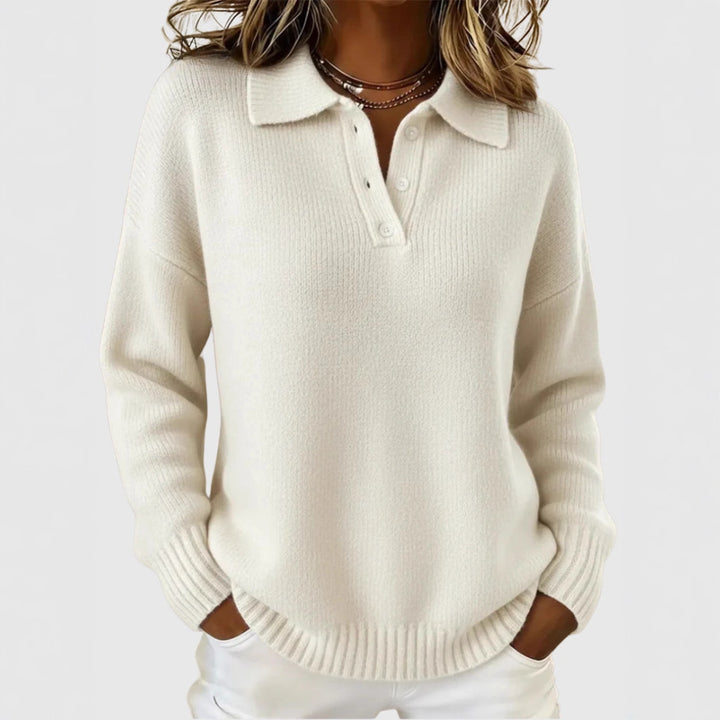 Women's Sporty Knit Sweater with Henley Collar