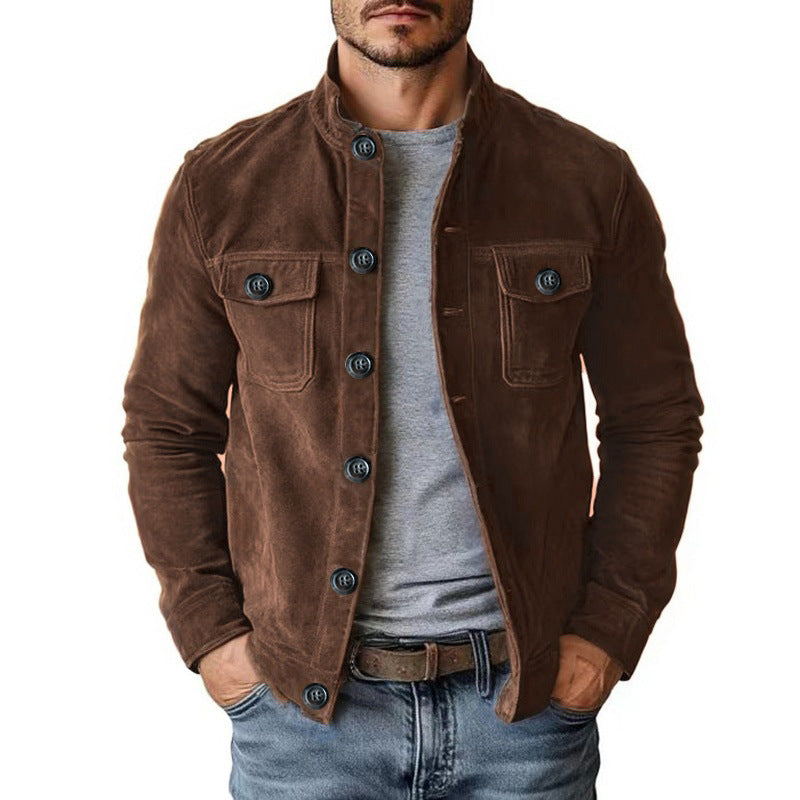 Men's suede field jacket with stand-up collar, flap pockets, and fitted cut Mune Fashion