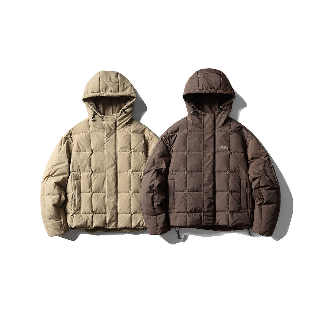 Men's Padded Hooded Anorak with Check Quilting, High Collar and Utility Arm Pocket Mune Fashion