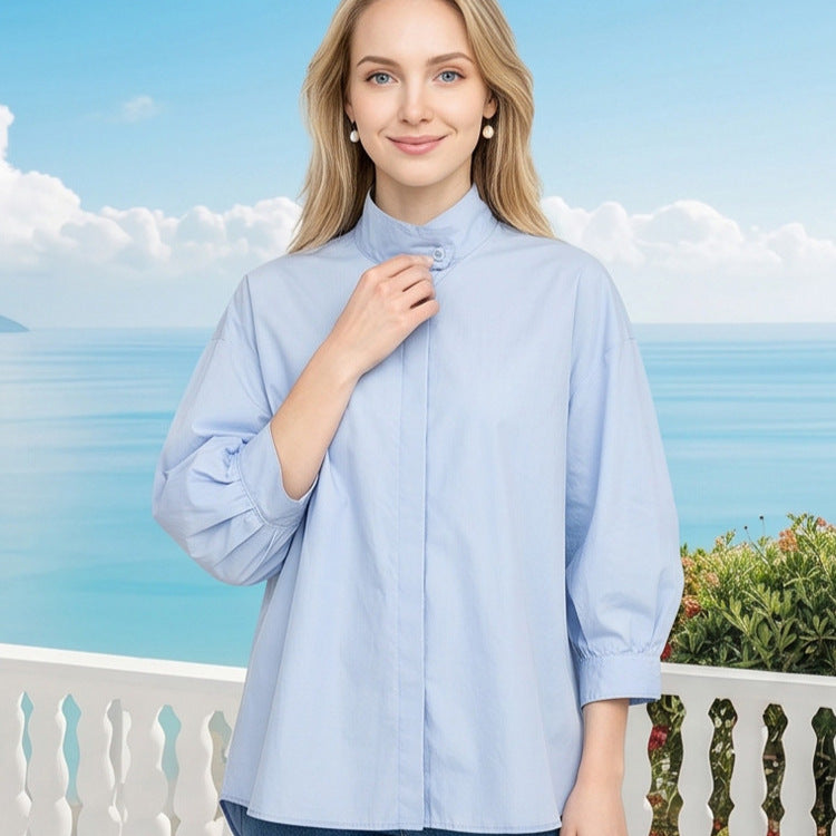 Women Oversize Blouse with concealed button placket, 3/4 sleeves and lightweight poplin quality Mune Fashion