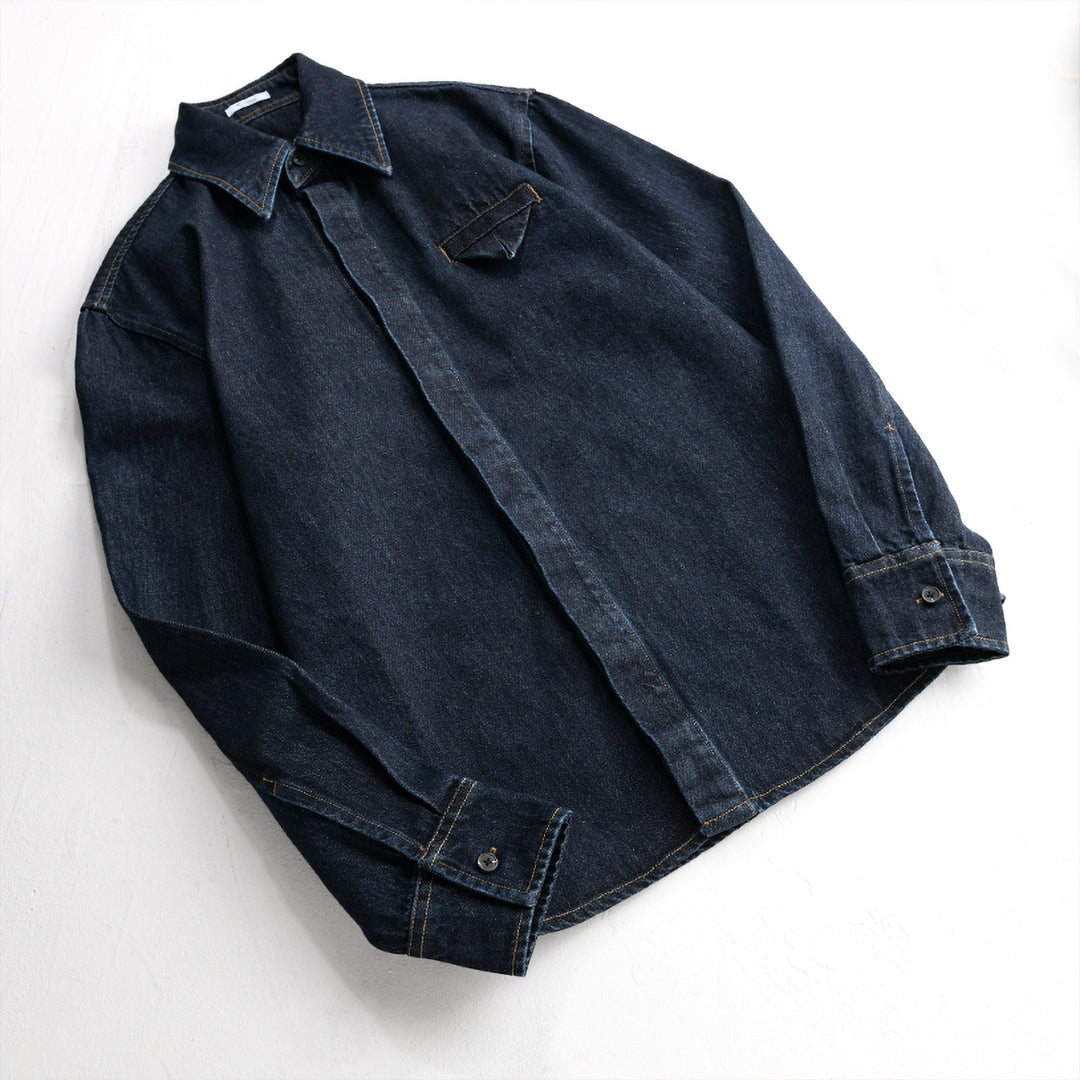 Men's denim overshirt in worker style with concealed button placket Mune Fashion