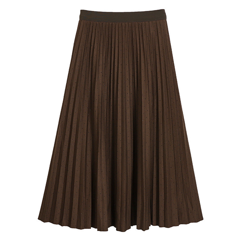 Women's pleated midi skirt with smocked waistband and fine dot pattern Mune Fashion