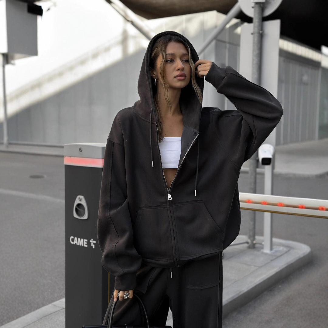 Women oversized hoodie jacket with zipper and casual cargo lounge pants Mune Fashion