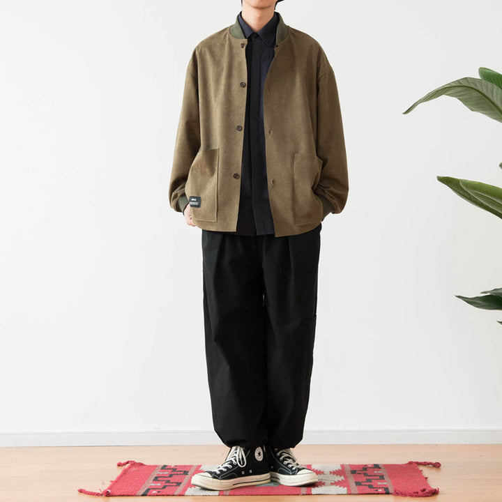 Men's Loose Overshirt made of Suede Imitation with Button Placket and Large Front Pockets Mune Fashion