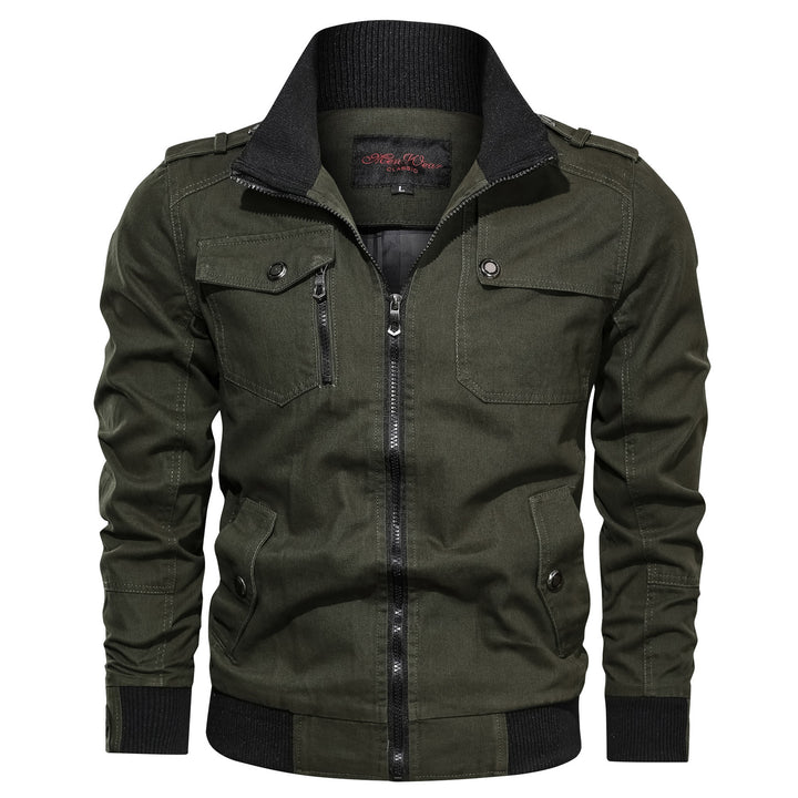 Men's Canvas Utility Blouson with Ribbed Collar, Shoulder Epaulettes and Zipper Mune Fashion