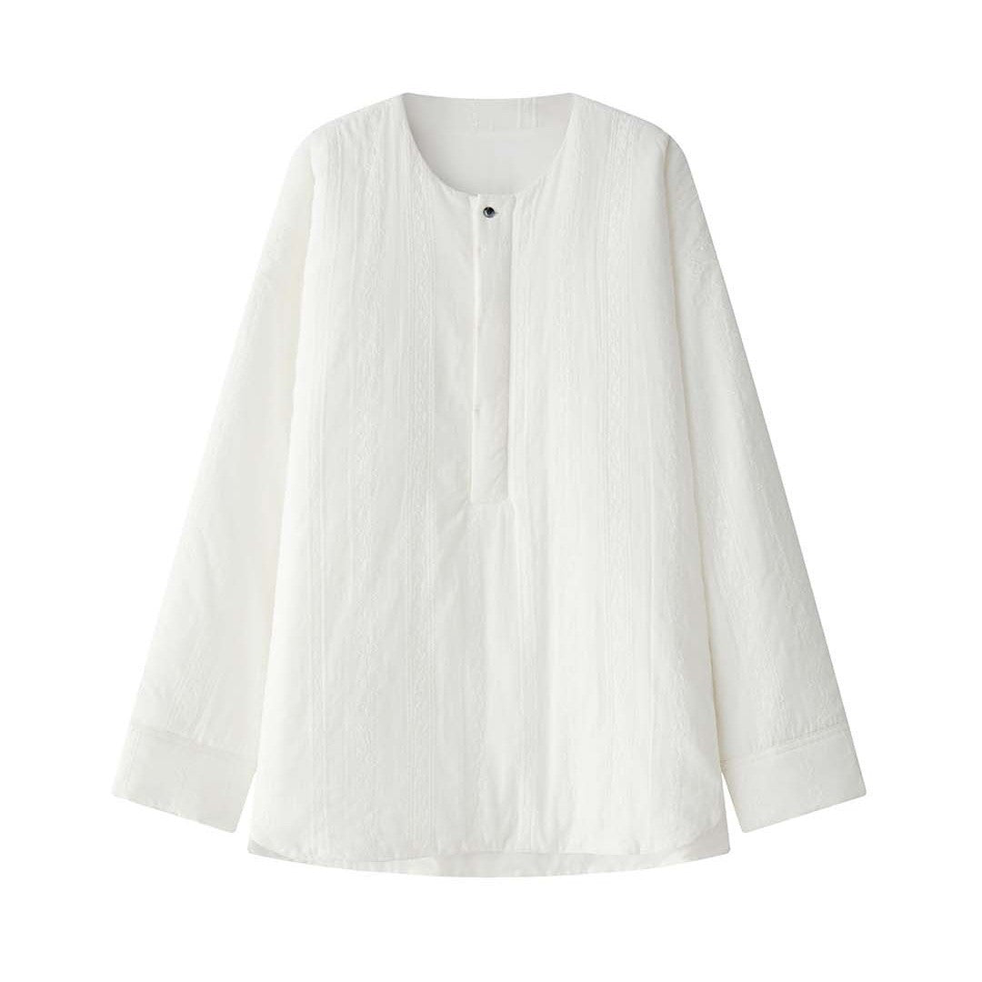 Women Oversized Structured Long Blouse with Round Neck and Extended Hem Mune Fashion