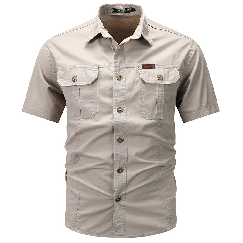 Men's long-sleeved cotton blend work shirt with kent collar and double breast pockets Mune Fashion