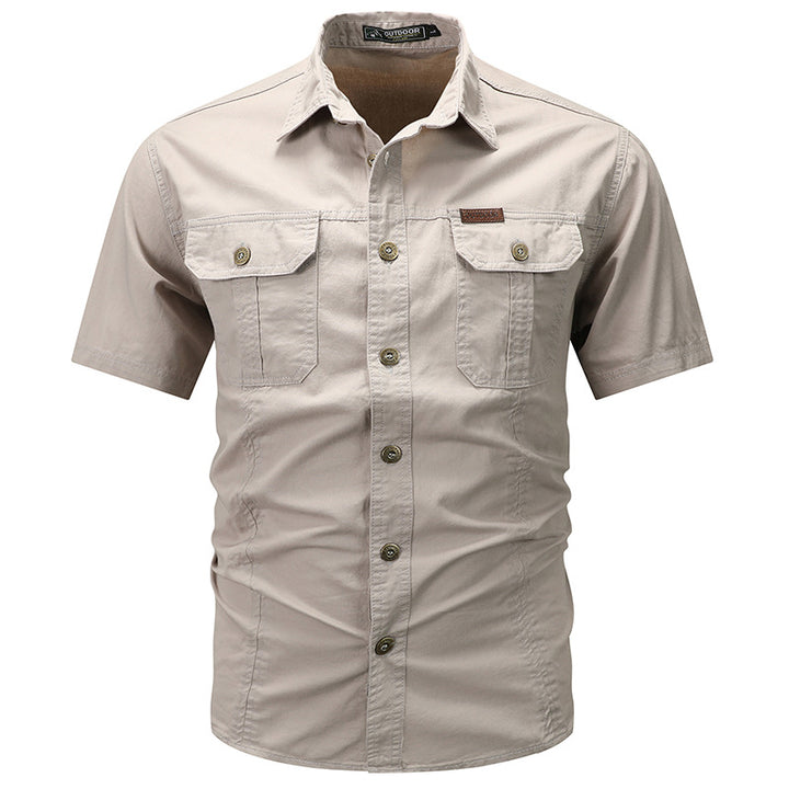 Men's long-sleeved cotton blend work shirt with kent collar and double breast pockets Mune Fashion