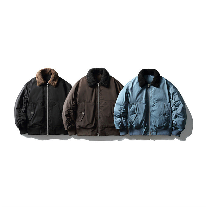 Men's Padded Pilot Bomber with Teddy Collar, Two-way Zipper and Flap Pockets Mune Fashion