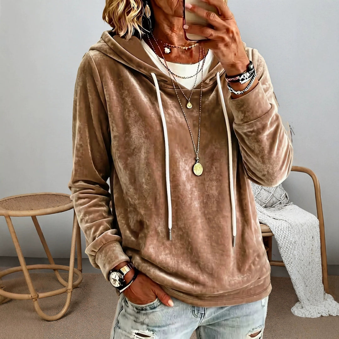 Women's Velvet Hoodie with Drawstring and Casual Oversized Fit Mune Fashion