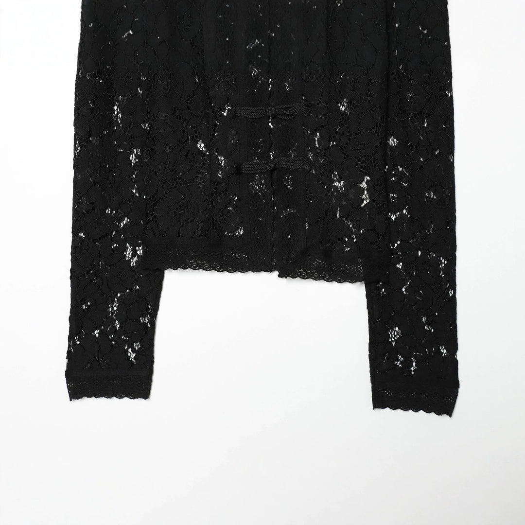 Ladies nan elegant lace jacket with stand-up collar, decorative cord closures and cropped silhouette Mune Fashion
