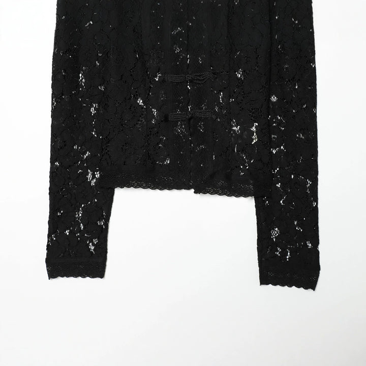 Ladies nan elegant lace jacket with stand-up collar, decorative cord closures and cropped silhouette Mune Fashion