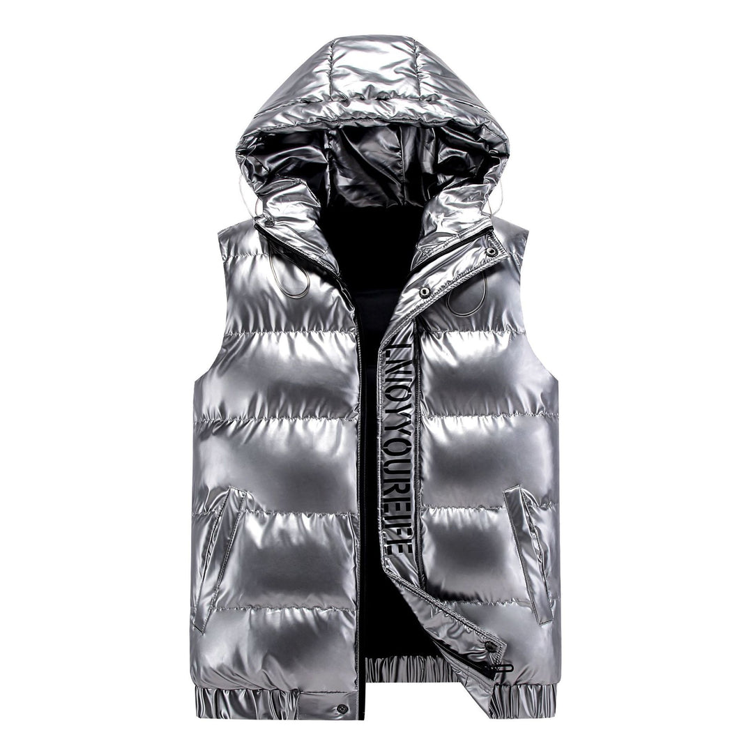 Women sleeveless high-gloss quilted vest with hood and thermal insulation Mune Fashion