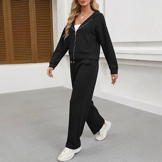 Women nan Casual Lounge Set with tailored zip hoodie, drawstring and wide palazzo jogger Mune Fashion