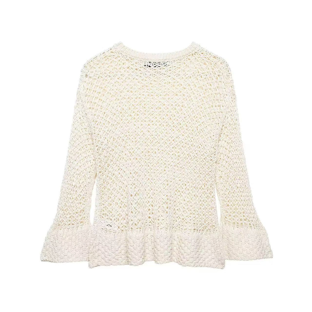 Women's crochet sweater with flounce sleeves and openwork structure Mune Fashion
