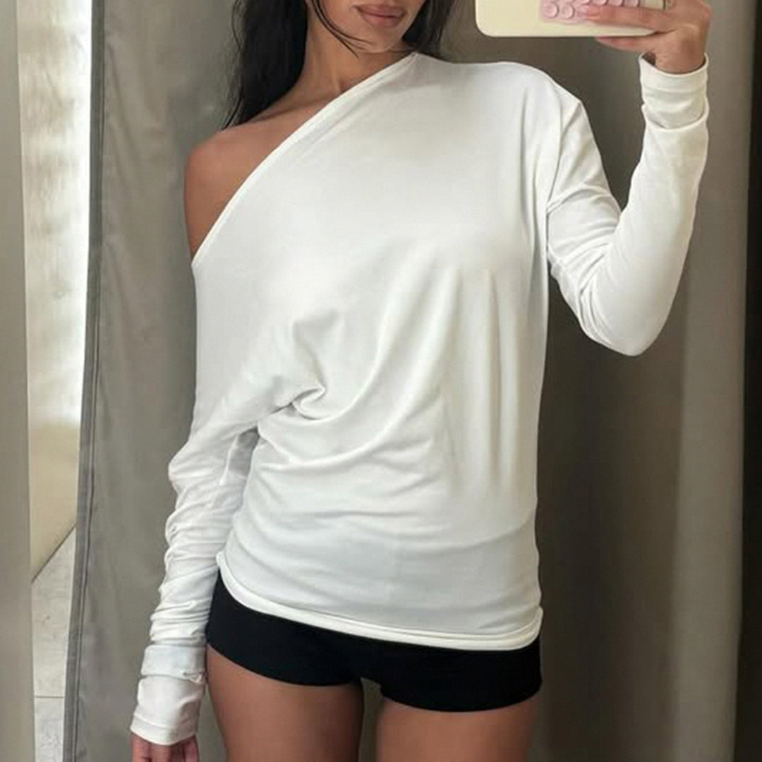 Women's asymmetrical off-shoulder long sleeve with tailored silhouette and thumb hole sleeves Mune Fashion
