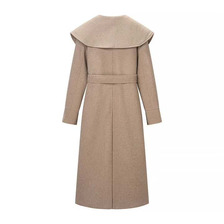 Women's longer wrap absolute coat with voluminous shawl collar and waist belt Mune Fashion