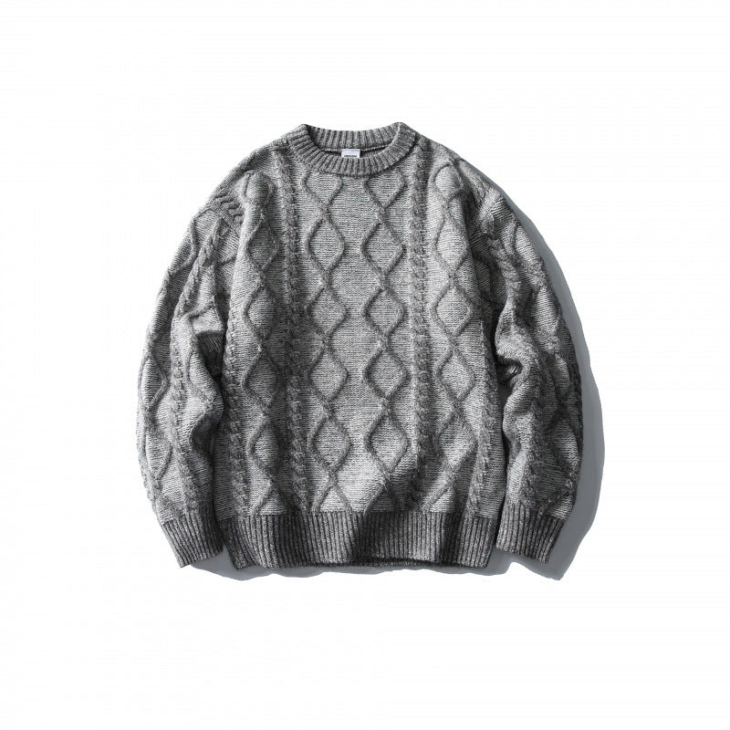 Unisex Oversized Knit Sweater with Cable Pattern Jacquard, Round Neck and Ribbed Cuffs Mune Fashion