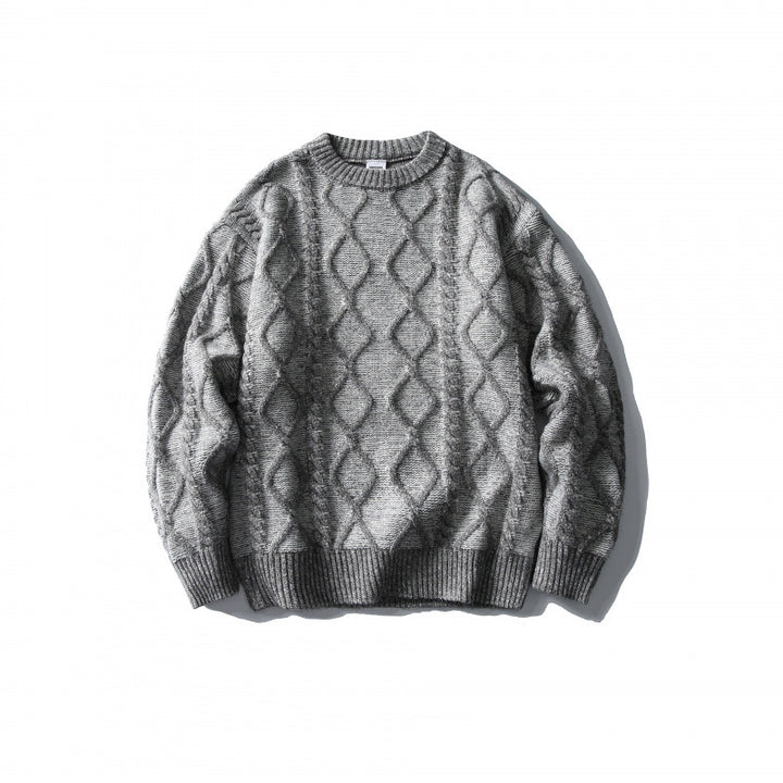 Unisex Oversized Knit Sweater with Cable Pattern Jacquard, Round Neck and Ribbed Cuffs Mune Fashion