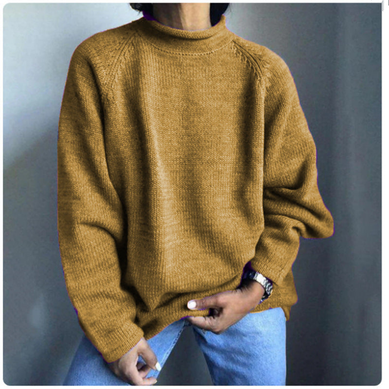 Women nan kastiger fine knit sweater with short standing collar and raglan sleeves Mune Fashion