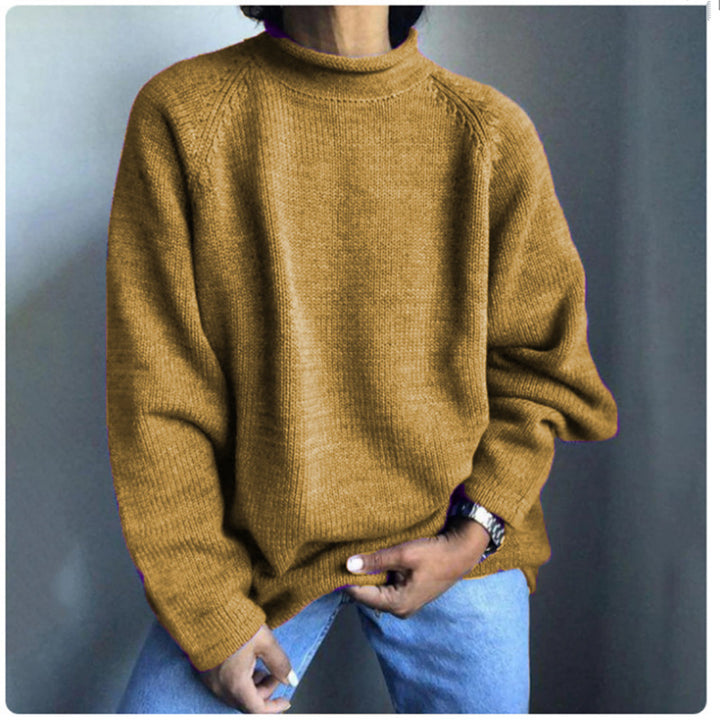 Women nan kastiger fine knit sweater with short standing collar and raglan sleeves Mune Fashion