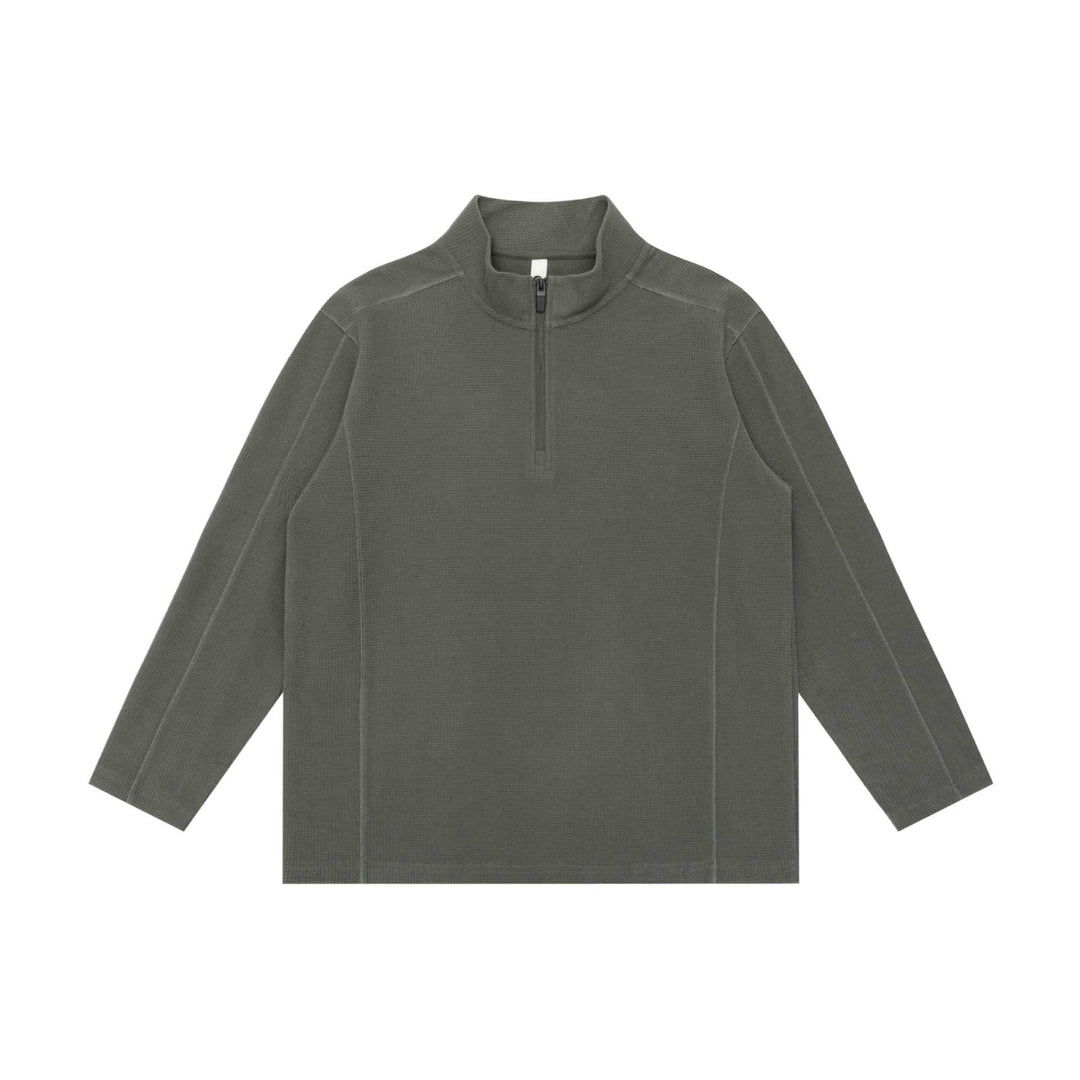 Unisex Waffle Structure Half Zip Pullover with Troyer Collar and Relaxed Fit Mune Fashion