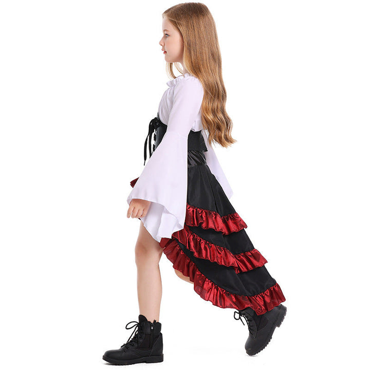 Girls Pirate Costume with Swinging Skirt and Detail-Loving Top Mune Fashion