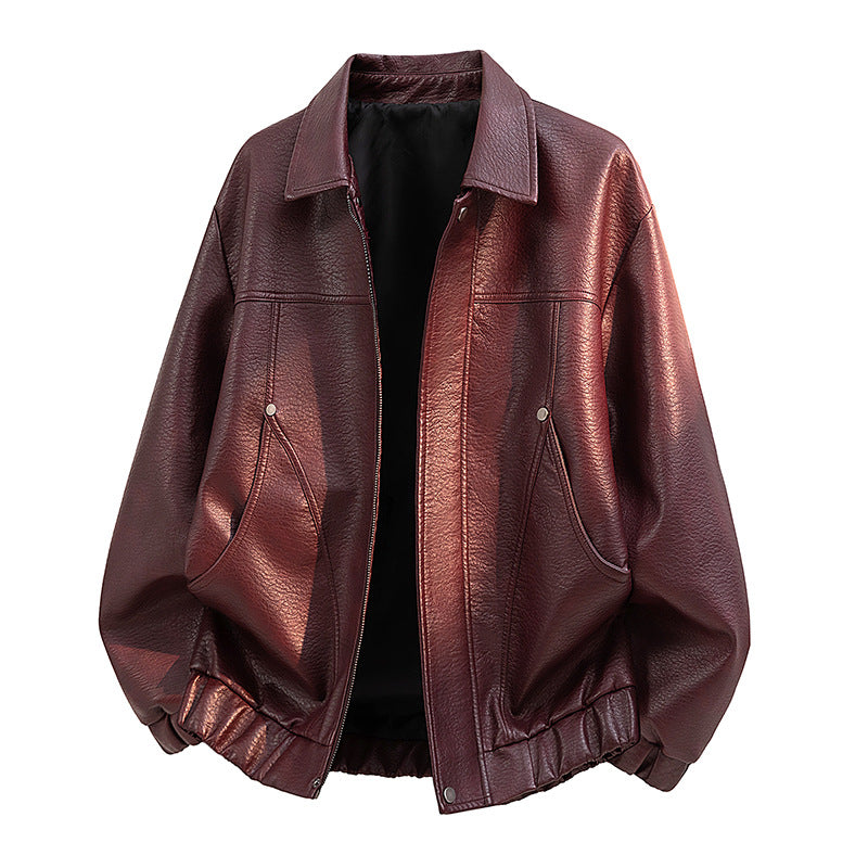 Men's Casual Faux Leather Jacket with Elastic Waistband Mune Fashion