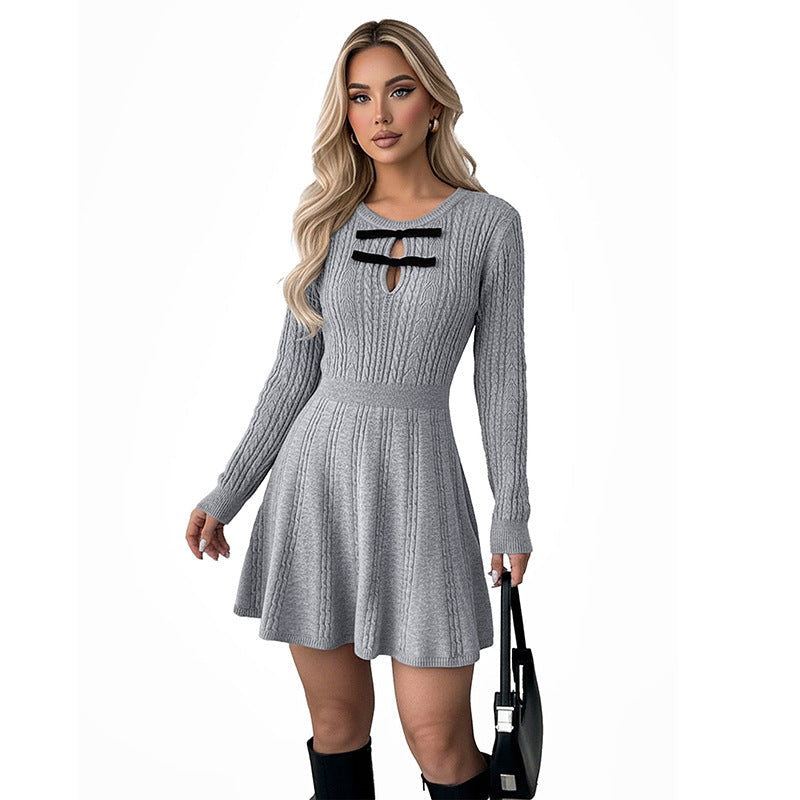 Women's Knitted A-Line Knit Dress with Tailored Cut and Decorative Cut-Outs