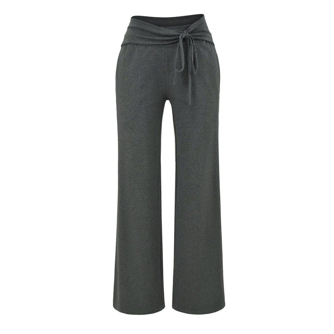 Women's Wide Jersey Lounge Pants with Folded Waistband and Drawstring Mune Fashion