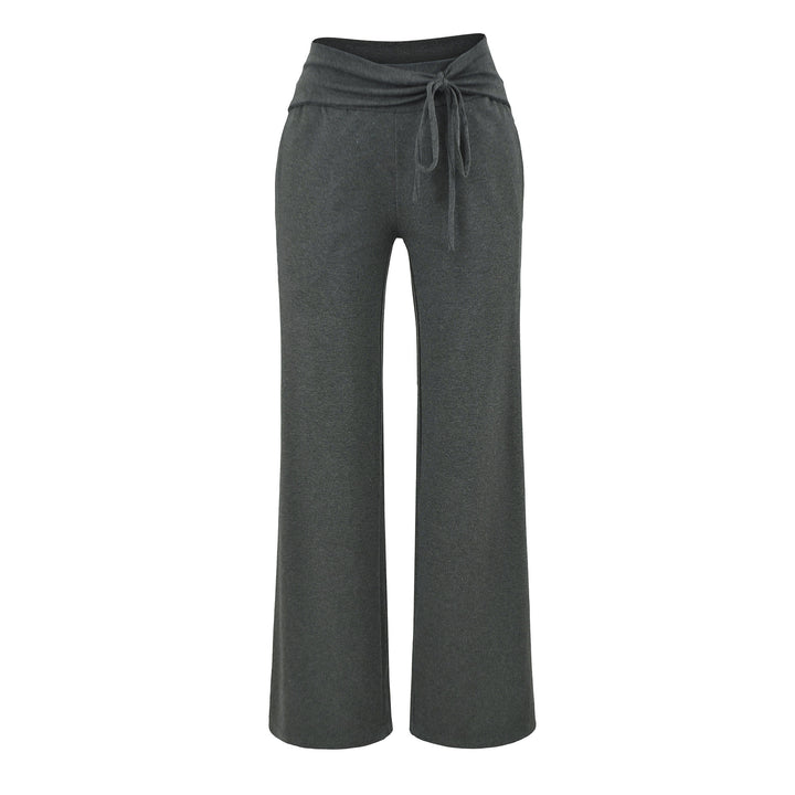 Women's Wide Jersey Lounge Pants with Folded Waistband and Drawstring Mune Fashion