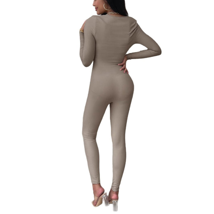 Women’s figure-hugging rib jumpsuit with square neckline, long sleeves and sculpting fit Mune Fashion