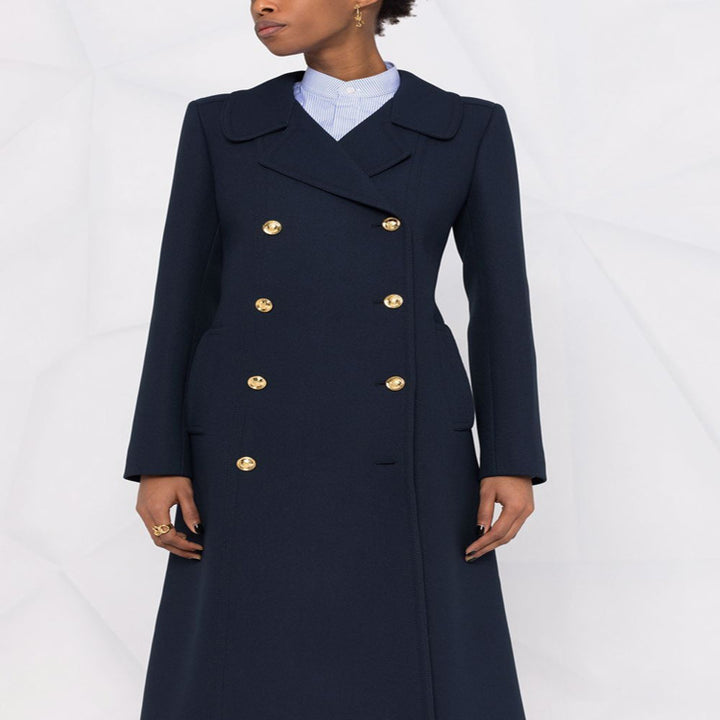 Women's Tailored A-Line Coat with Double Breasted and Distinctive Metal Buttons Mune Fashion