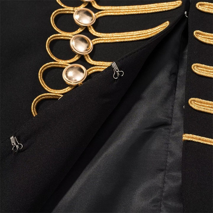 Women Military-Inspired Short Jacket with Stand-Up Collar and Golden Decorative Braid Mune Fashion