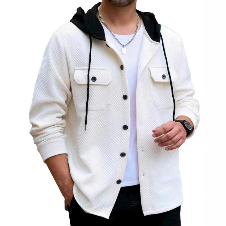 Men's structured overshirt jacket with quilted diagonal structure, contrast hood, and patch chest flaps Mune Fashion
